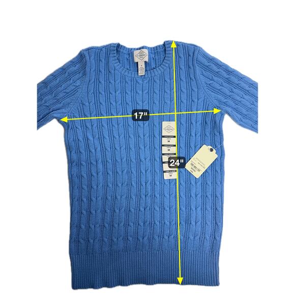 NWT St. John's Bay Blue Cable Knit Crewneck Sweater Preppy Womens Size Medium M - Picture 10 of 10